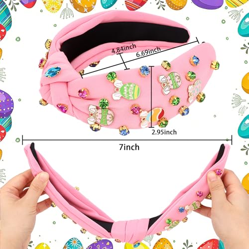 Esitrormi Easter Rhinestone Bunny Knotted Headband Pink Hair Accessory