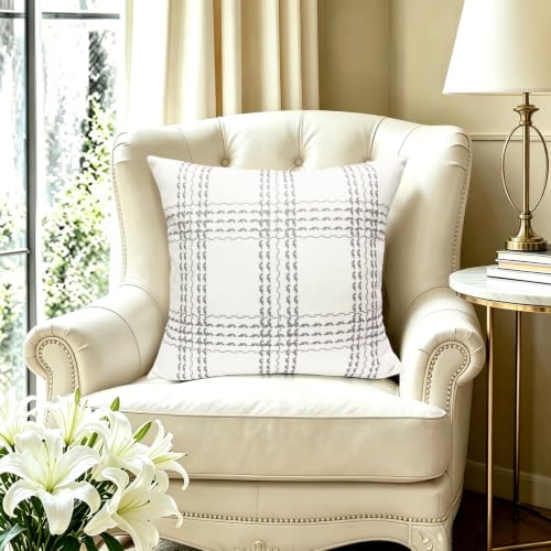 Light Gray Plaid Throw Pillow Covers 18x18 Inch Set of 2