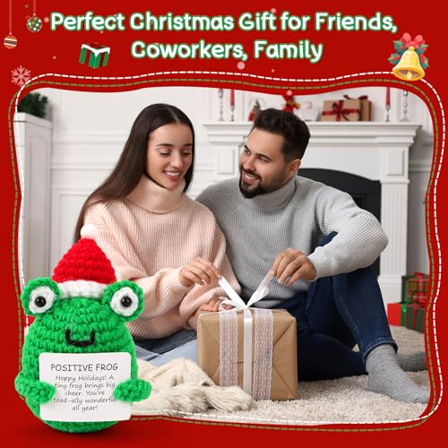Christmas Frog Gift - Positive Holiday Stocking Stuffer with Santa Hat - Crochet Handmade Decor