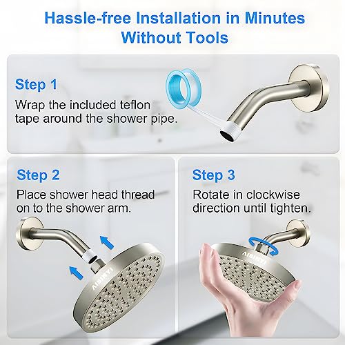 6-Inch High Pressure Rain Shower Head with Brushed Nickel Finish