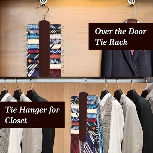 YYILIS Wooden Tie Rack Organizer - 2 Pack, 360° Swivel Hanger for 40 Ties