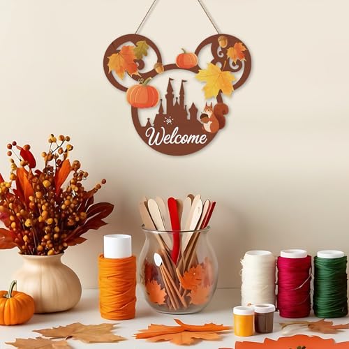 Mouse-Shaped Fall Front Door Sign - Autumn Pumpkin & Squirrel Wood Decor