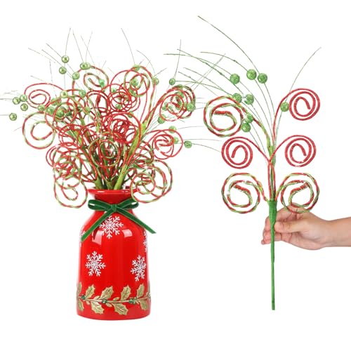 Gejoy Twisted Christmas Tree Picks & Sprays 16 Inch Holiday Decorations - Set of 9