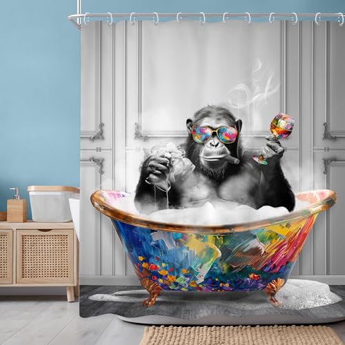 Funny Monkey Chimpanzee Shower Curtain Set - 60x72 inches