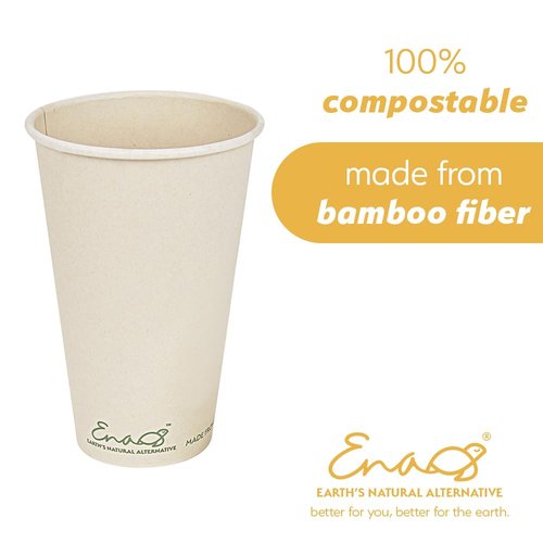 100% Compostable Disposable Coffee Cups [16oz 320 Pack] Paper Cups Made from Bamboo, Eco-Friendly, Biodegradable Premium Party Cups, Natural Unbleached by Earth's Natural Alternative