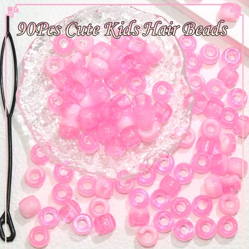 NAISKA Pink Hair Beads for Kids 90 Pcs Acrylic Pony Beads for Braids