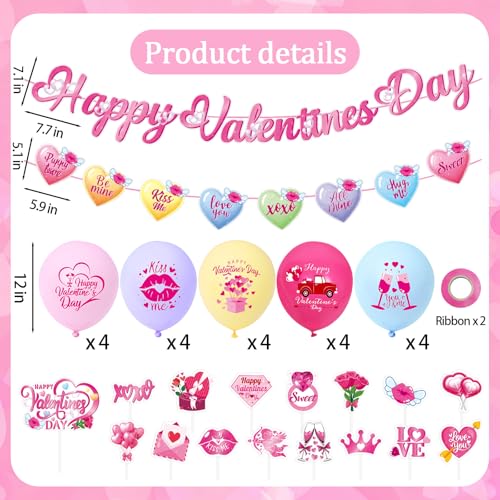 Valentine's Day Decorations Kit - Banners, Balloons & Cupcake Toppers