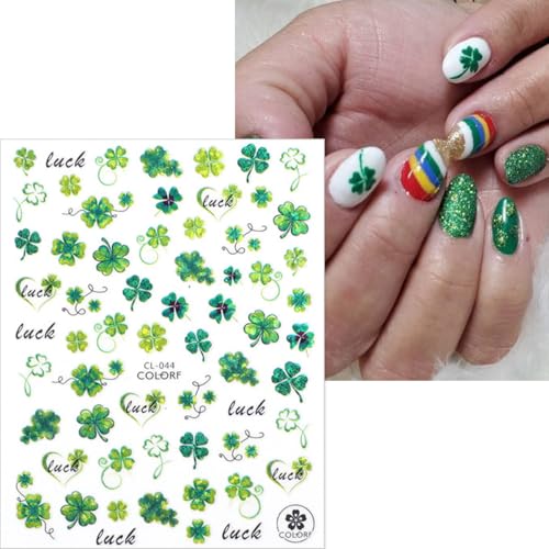 St. Patrick's Day Shamrock Nail Stickers - 8 Sheets Green Clover Decals