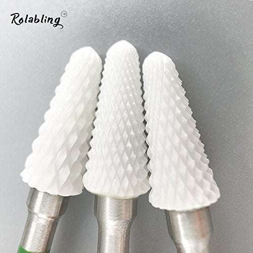Rolabling Ceramic Nail Drill Bit Flame White Fine Grit for Electric File