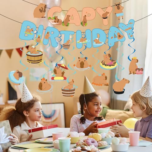 Capybara Birthday Party Decorations Set - 10-Piece Banner and Swirl Kit