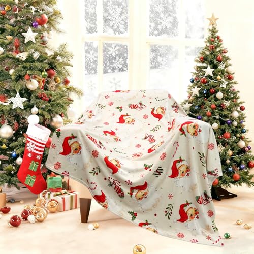 Christmas Santa Flannel Throw Blanket 50x60in Cozy Holiday Decor for Sofa & Chair