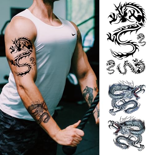 Briyhose Chinese Dragon Temporary Tattoos 8-Sheet Realistic Fake Body Art