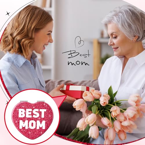Geelin 3 Pcs Best Mom Heart Compact Mirror Gift for Mother's Day