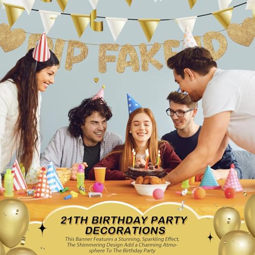 RIP Fake ID 21st Birthday Banner - Champagne Gold Funny Party Decor