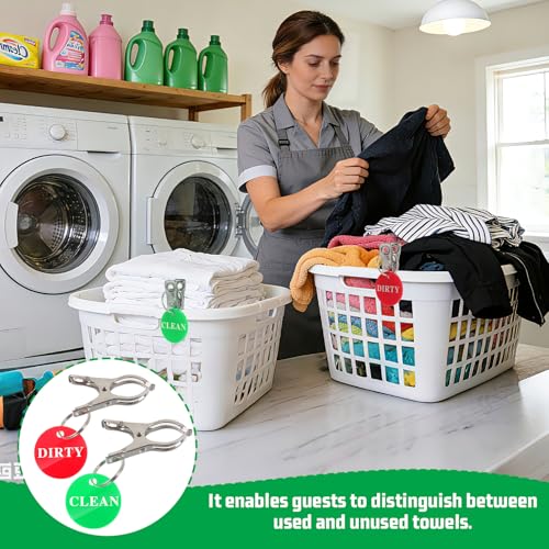 6-Pack Clean Dirty Laundry Basket Signs, Stainless Steel Indicator Clips