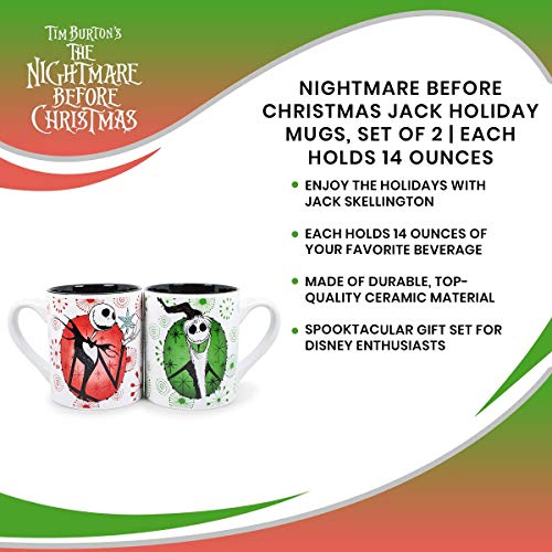 Nightmare Before Christmas Jack Holiday Themed Ceramic Mug Set - 14oz, Set of 2