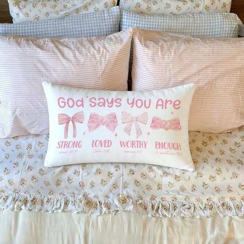Pink 12x20 Throw Pillow Cover with Bow - Decorative Home Accent