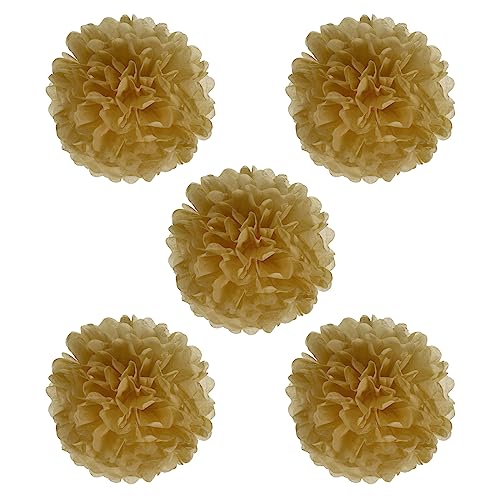 Khaki Tissue Pom Poms - 8 Inch Paper Flower Balls (5 Pack) for Party Decor