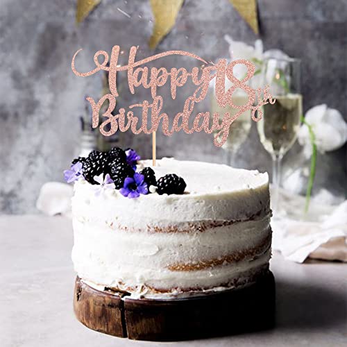 Happy 18th Birthday Cake Topper - Rose Gold Glitter Decoration