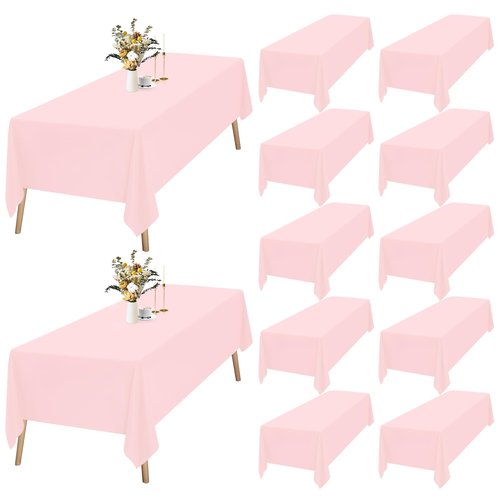 12 Pack Pink Rectangle Tablecloths for 6 Foot Tables 60 x102 inch,Waterproof Pink Table Clothes in Bulk for Wedding,Polyester Stain Resistant Washable Rectangle Table Cover for Party Buffet Camping