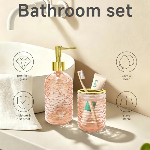 Amber Glass Bathroom Accessories Set - Wave Design, 2-Piece