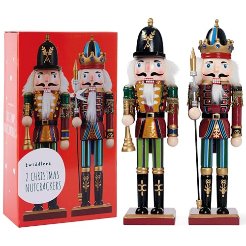 Christmas Nutcracker Set - King & Soldier Pikeman & Bugler Variation, Wooden Holiday Decor, Gift Box