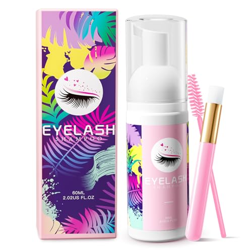 Buqikma Eyelash Extension Shampoo Kit with Cleansing Brush - 60ml Gentle Lash Cleanser for Sensitive Eyes