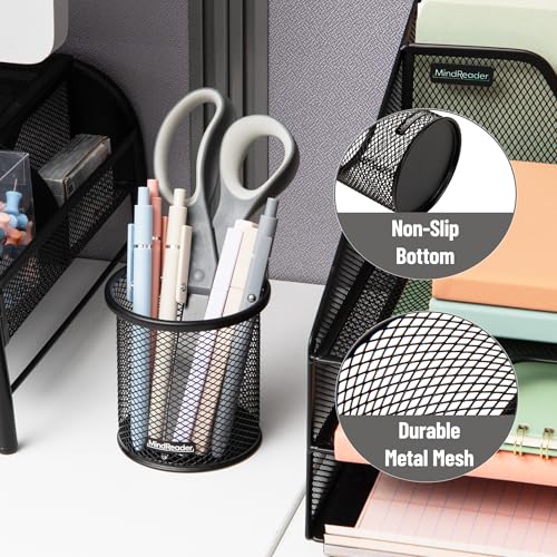 Mind Reader Black Pen and Desk Accessories Holder Set of 3 - Metal Mesh Organizers