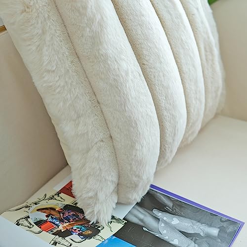 Faux Fur Throw Pillow Covers 2-Pack - Soft Plush Cushion Cases for Sofa & Bed, 16x16 inch, Beige