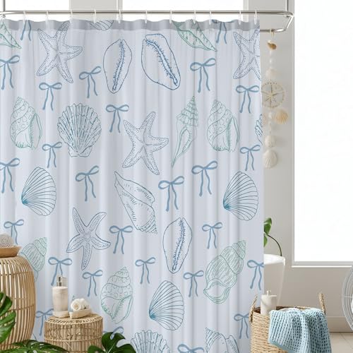 Ocean Seashell Starfish Shower Curtain Waterproof 72x72 Inches - Coastal Bathroom Decor