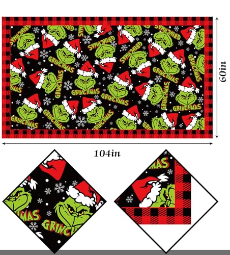 Christmas Tablecloth Green Elf Design Holiday Party Decor 60x104 Inches - Black & Red Variation