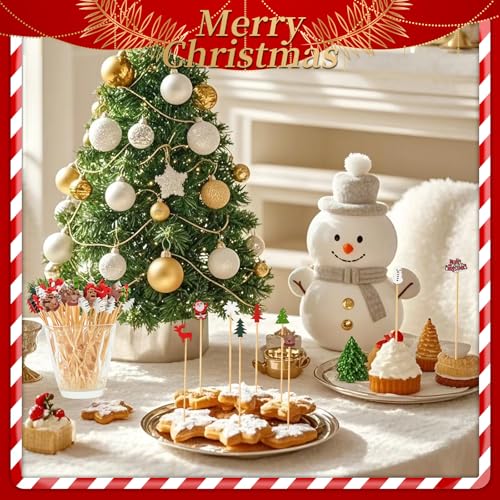 Christmas Cocktail Picks 100 PCS Snowman Santa Tree Holiday Party Decor
