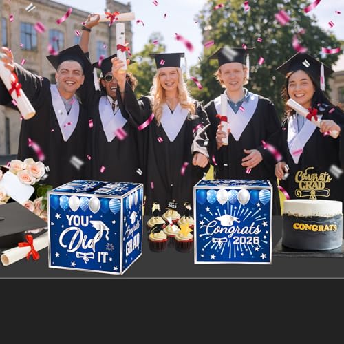 Navy Blue Graduation Card Box | Class of 2026 Gift Holder 8.7"