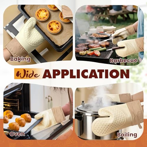 YANLIFY Silicone Oven Mitts (2 PCS) - Heat Resistant Kitchen Gloves, White