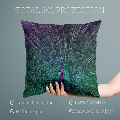 18x18 Inches Purple and Teal Peacock Pillow Cover - Double-Sided Printed Cushion Case, Pack of 1