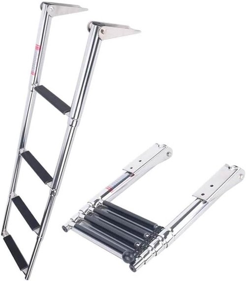 4 Steps Stainless Steel Telescoping Boat Ladder Swim Step Ladder, 600 Pound Capacity for Marine Yacht