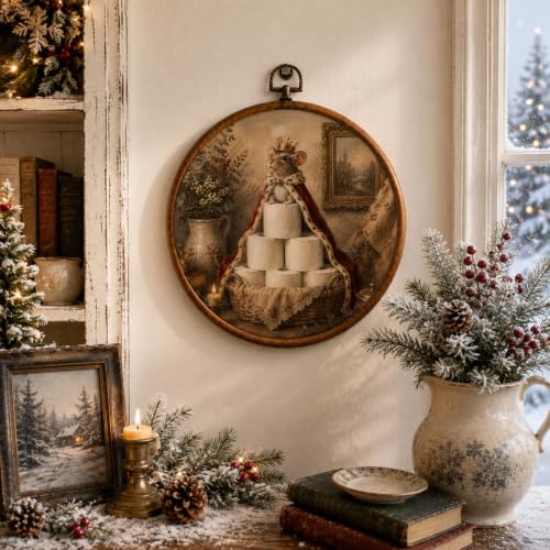 Christmas Mouse Wall Art - 10x10 Inch Round Framed Bathroom Decor - ChenCraty Variation