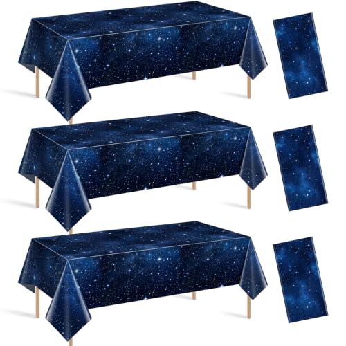 Galaxy Space Tablecloths - 3 Pack, 54 x 108 Inch Disposable Plastic
