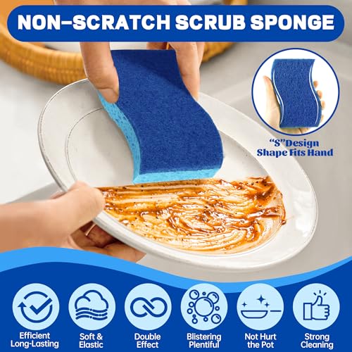 Derloyo Non-Scratch S-Shaped Kitchen Scrub Sponges - Blue, 12 Count