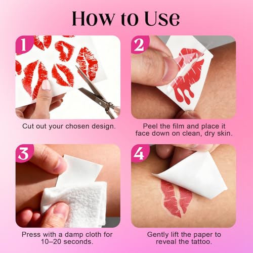 Allyix Kiss Temporary Tattoos - 78 Waterproof Lip Sticker Designs for Parties
