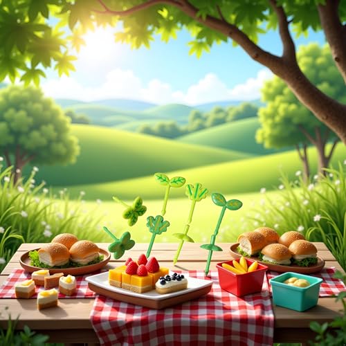 8-Piece Green Leaf Mini Food Picks for Bento Boxes and Party Snacks