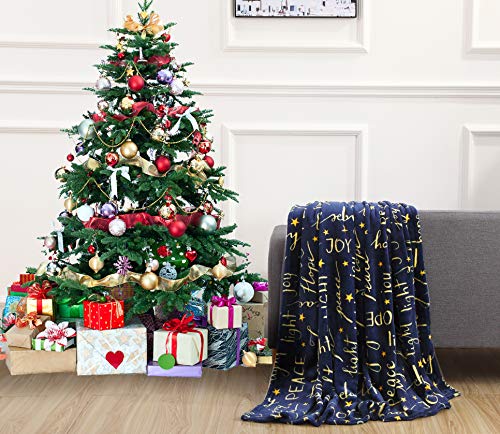 Elegant Comfort Velvet Fleece Throw Blanket, Peace & Joy Print, 50 x 60 Inch