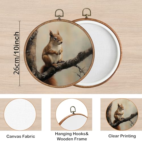 Retro Squirrel Round Wall Art Canvas Print 10x10 Dark Moody Farmhouse Decor