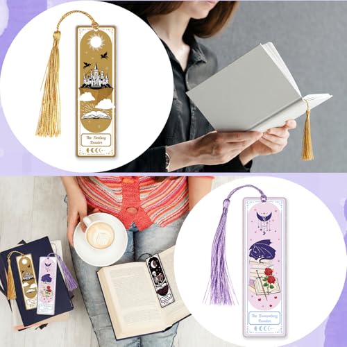 Gueevin 3 Pcs Tarot Fantasy Metal Bookmarks Set with Tassels