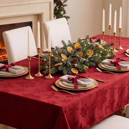 Christmas Jacquard Rectangle Tablecloth 60x84 Inch - Flower Red Variation