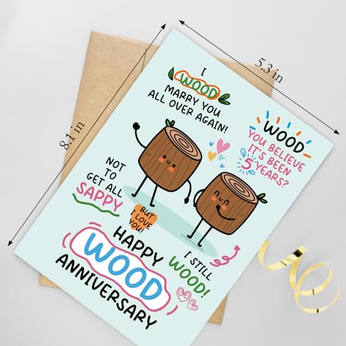 Funny 5th Anniversary Card for Him or Her - Heartfelt Gift