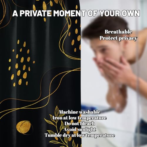 Black and Gold Waterproof Shower Curtain - Boho Mid Century Modern 70x72