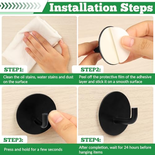 NEATABY Black 4-Pack Bathroom Adhesive Hooks - Stainless Steel Shower & Razor Holders, Removable & Drill-Free