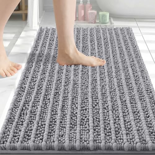 Arotive 30x20 Grey Chenille Bath Mat - Soft, Absorbent & Shaggy