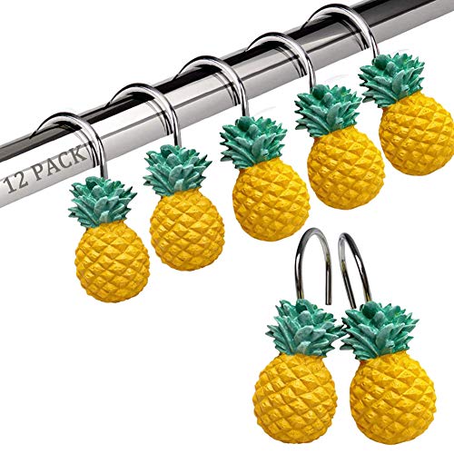 CHICTIE Pineapple Shower Curtain Hooks - Decorative Stainless Steel Set of 12